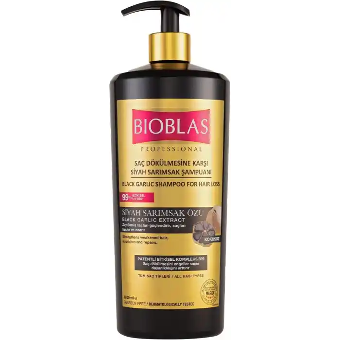 Bioblas Siyah Sarımsak Şampuan – Saç Dökülmesine Karşı, Güçlendirici & Onarıcı Etki, Organik Zeytinyağlı, 1000 ml