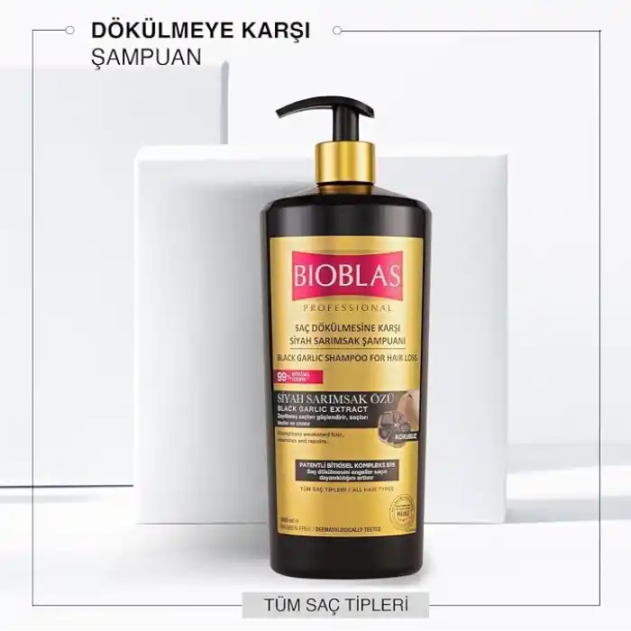 Bioblas Siyah Sarımsak Şampuan – Saç Dökülmesine Karşı, Güçlendirici & Onarıcı Etki, Organik Zeytinyağlı, 1000 ml