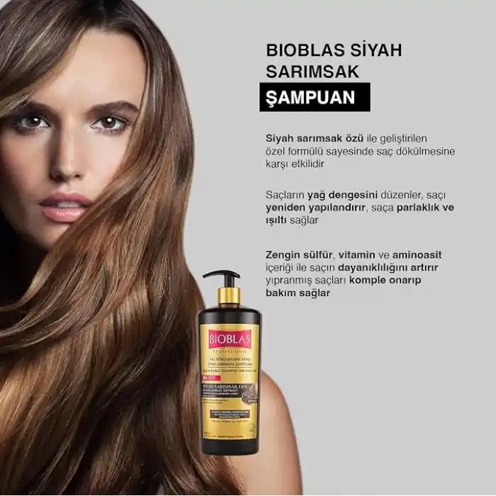 Bioblas Siyah Sarımsak Şampuan – Saç Dökülmesine Karşı, Güçlendirici & Onarıcı Etki, Organik Zeytinyağlı, 1000 ml