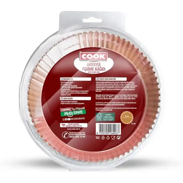 Cook Airfryer Pişirme Kağıdı, Standart Boy, 16 cm, 50 Adet