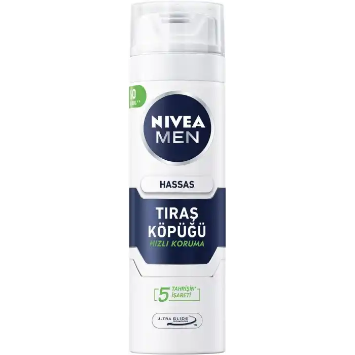NIVEA MEN Erkek Hassas Tıraş Köpüğü 200 ml, Hassas Ciltlere Özel Hızlı Koruma, Yanma Karşıtı, Alkolsüz Formül