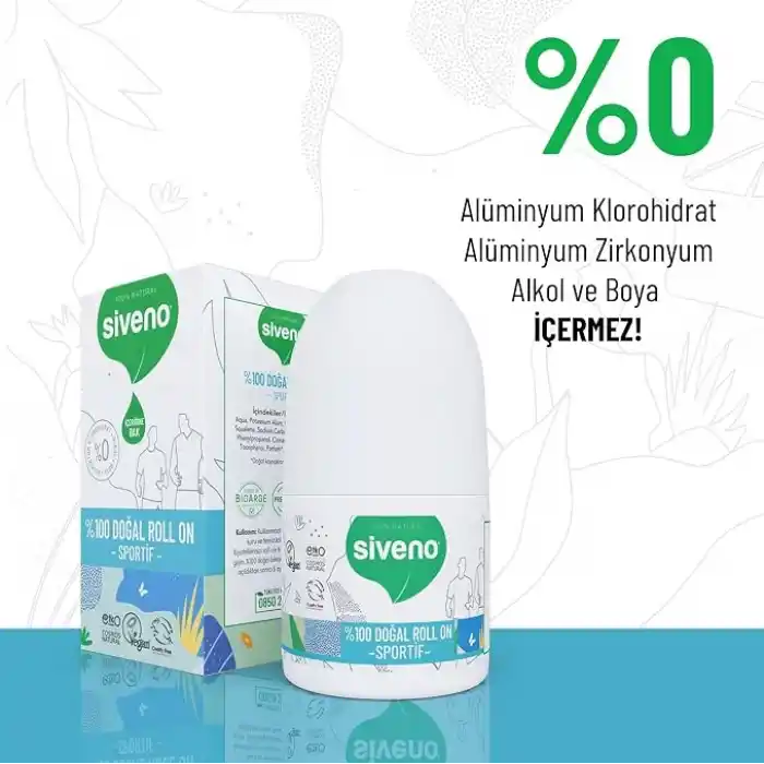 Siveno %100 Doğal Roll-On Sportif Sporcu Deodorant Ter Kokusu Önleyici Bitkisel Lekesiz Vegan 50 ml