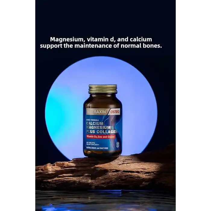 Nutraxin Bone Formula Calcium Magnesium + Collagen – 90 Tablet: Tip I Kolajen, Kalsiyum, D Vitamini, Magnezyum, Çinko & Bakır İçeren Takviye