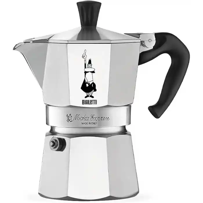 Bialetti - Moka Express: 3 Cups Ocak Üstü Espresso Pişirici - 130ml - Gümüş Renk - Alüminyum Gövde - Patentli Güvenlik Valfi - Tüm Ocak Türleri İçin Uygundur (İndüksiyon Hariç)