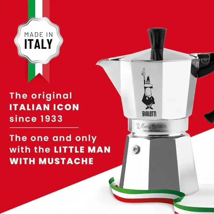 Bialetti - Moka Express: 3 Cups Ocak Üstü Espresso Pişirici - 130ml - Gümüş Renk - Alüminyum Gövde - Patentli Güvenlik Valfi - Tüm Ocak Türleri İçin Uygundur (İndüksiyon Hariç)