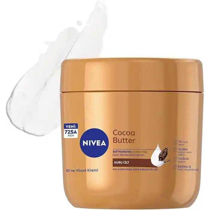 NIVEA Nemlendirici El ve Vücut Bakım Kremi Cocoa Butter 400 ml,72 Saat Nemlendirici,Kakao Yağı,E Vitamini,Kakao Kokusu