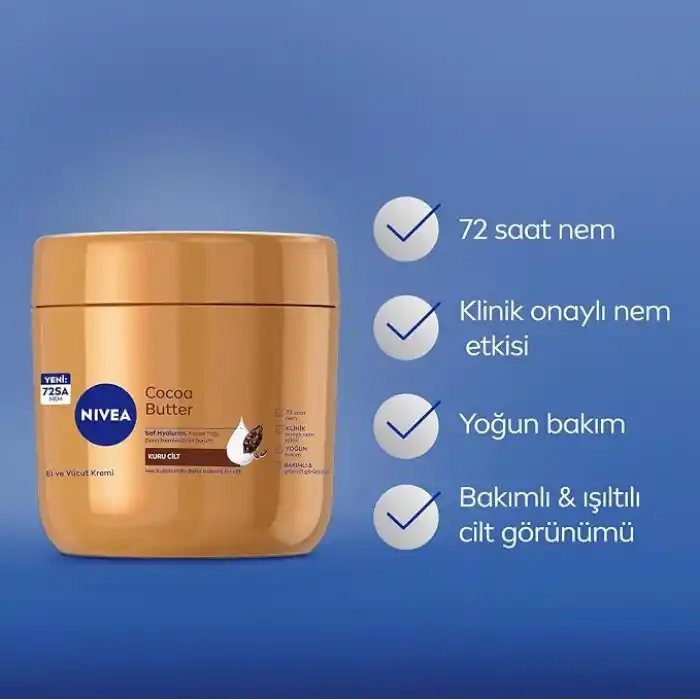 NIVEA Nemlendirici El ve Vücut Bakım Kremi Cocoa Butter 400 ml,72 Saat Nemlendirici,Kakao Yağı,E Vitamini,Kakao Kokusu