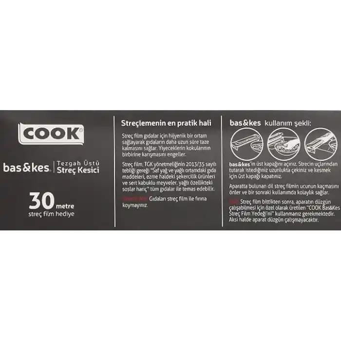 Cook Bas&Kes Streç Film Kesme Aparatı, 30 cm x 30 m, Beyaz