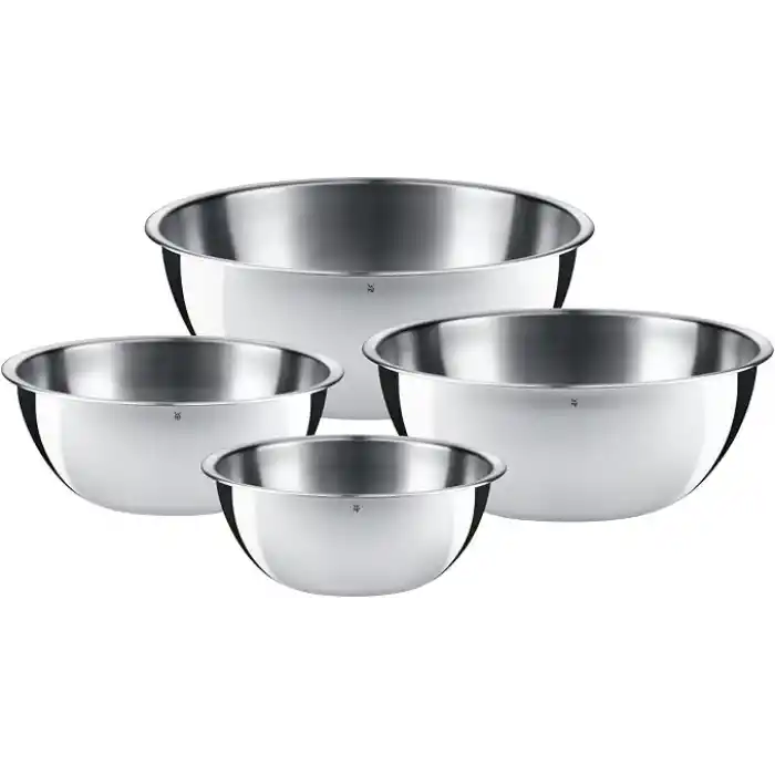 WMF Gourmet 4 Parça Paslanmaz Çelik Karıştırma Kabı Seti, 0,75 L - 2,75 L, Karıştırma Kabı, Salata Kasesi, Servis Kasesi, Cromargan®, Üst Üste Saklanabilir