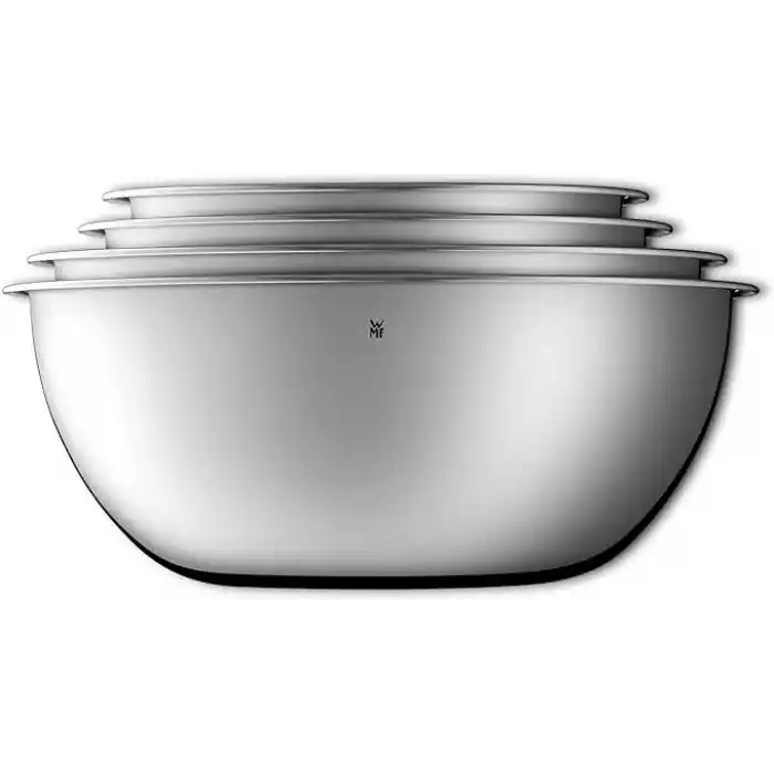 WMF Gourmet 4 Parça Paslanmaz Çelik Karıştırma Kabı Seti, 0,75 L - 2,75 L, Karıştırma Kabı, Salata Kasesi, Servis Kasesi, Cromargan®, Üst Üste Saklanabilir