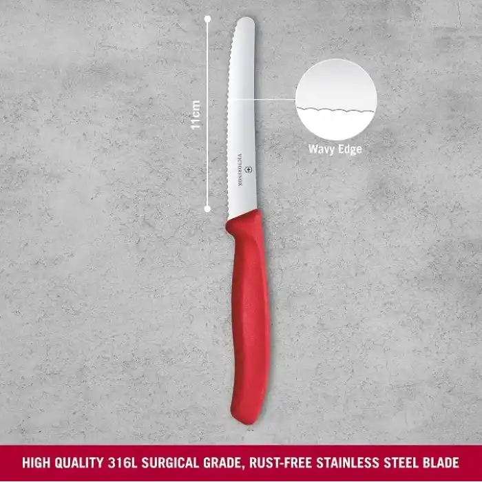 Victorinox 6.7831.C1 Swiss Classic 11cm Tırtıklı Domates Bıçağı, Kırmızı
