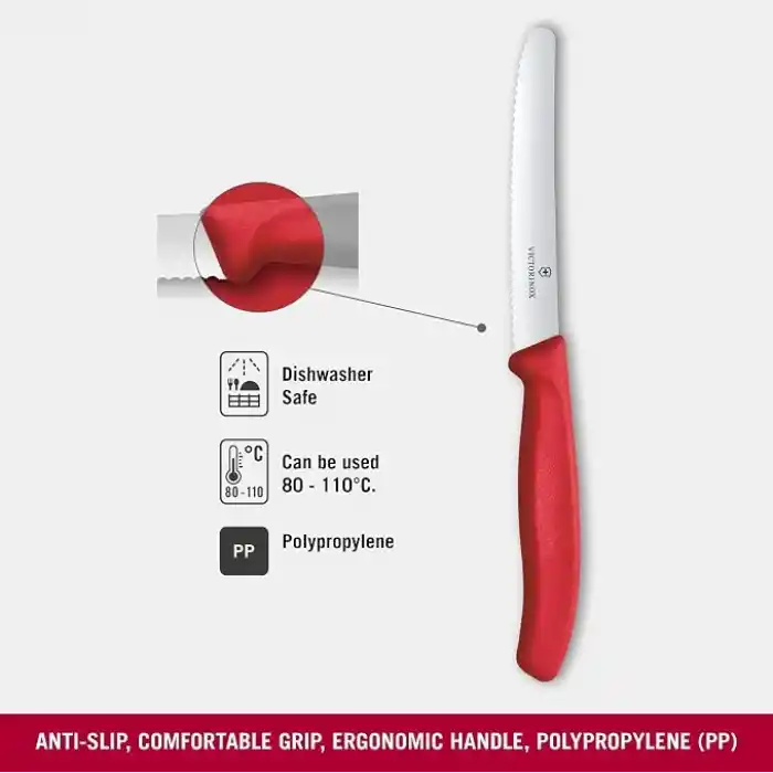 Victorinox 6.7831.C1 Swiss Classic 11cm Tırtıklı Domates Bıçağı, Kırmızı
