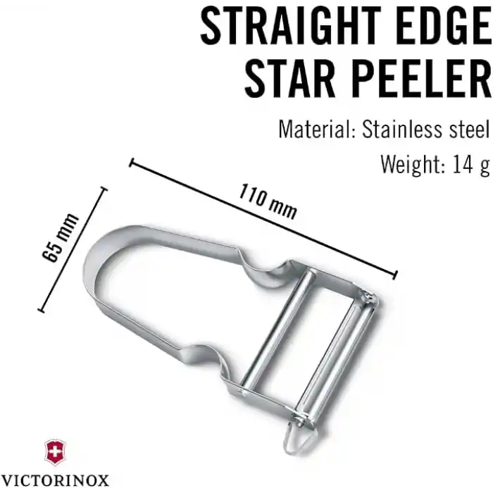 Victorinox Star tasarruflu soyucu, patates soyucu, iki bıçaklı, sarkaç bıçaklı, ekstra keskin, metal sap, İsviçre yapımı
