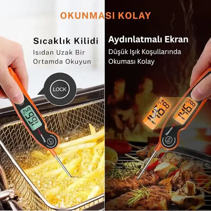 ThermoPro TP605W IPX6 Su Geçirmez, Katlanabilir Problu ve Arkadan Aydınlatmalı Ekranlı Anında Okunan Dijital Et ve Gıda Termometresi