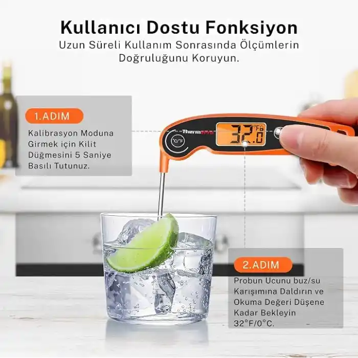 ThermoPro TP605W IPX6 Su Geçirmez, Katlanabilir Problu ve Arkadan Aydınlatmalı Ekranlı Anında Okunan Dijital Et ve Gıda Termometresi