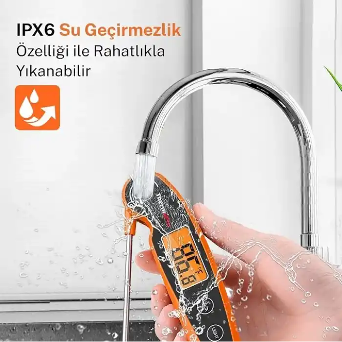 ThermoPro TP605W IPX6 Su Geçirmez, Katlanabilir Problu ve Arkadan Aydınlatmalı Ekranlı Anında Okunan Dijital Et ve Gıda Termometresi