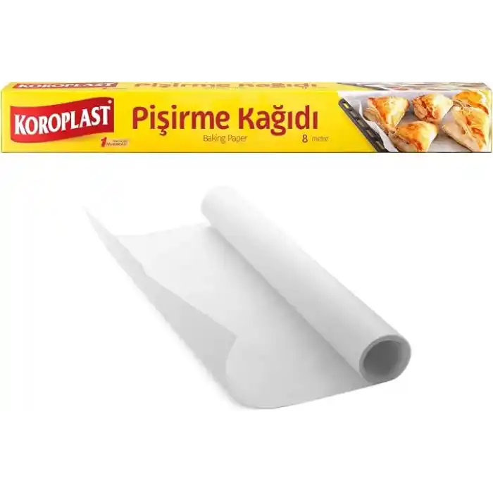 Koroplast Pişirme Kağıdı 8 mt, Helal Sertifikalı ve BPA İçermez 37cm x 8mt, Fırında Tavuk, Et, Tatlı, Börek Pişirmek için Uygun, 220 C° Yüksek Isıya Dayanıklı Fırın Pişirme Kağıdı, Yapışmaz ve Yanmaz