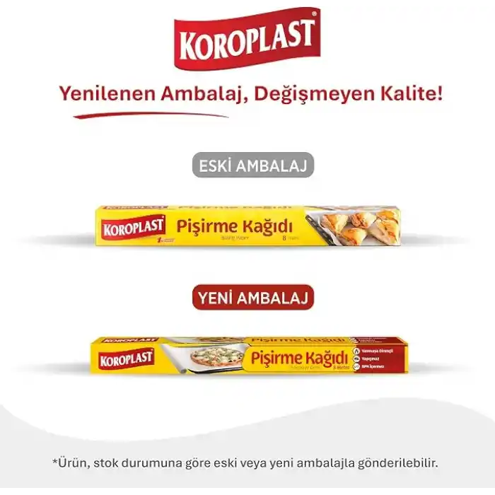 Koroplast Pişirme Kağıdı 8 mt, Helal Sertifikalı ve BPA İçermez 37cm x 8mt, Fırında Tavuk, Et, Tatlı, Börek Pişirmek için Uygun, 220 C° Yüksek Isıya Dayanıklı Fırın Pişirme Kağıdı, Yapışmaz ve Yanmaz