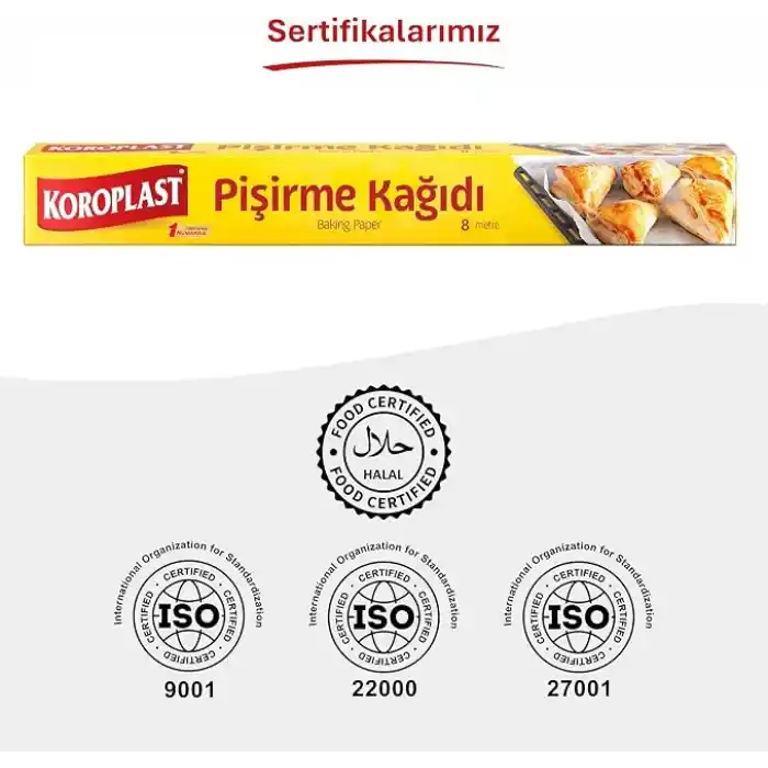 Koroplast Pişirme Kağıdı 8 mt, Helal Sertifikalı ve BPA İçermez 37cm x 8mt, Fırında Tavuk, Et, Tatlı, Börek Pişirmek için Uygun, 220 C° Yüksek Isıya Dayanıklı Fırın Pişirme Kağıdı, Yapışmaz ve Yanmaz