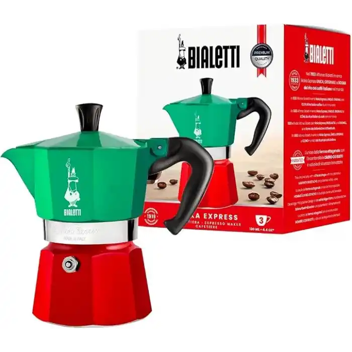 Bialetti - Moka Express Italia: 3 Cups Ocak Üstü Espresso Pişirici - 130ml - Karma Renk - Alüminyum Gövde - Patentli Güvenlik Valfi - Tüm Ocak Türleri İçin Uygundur (İndüksiyon Hariç)
