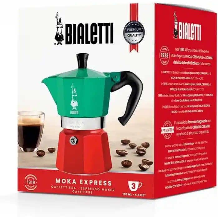 Bialetti - Moka Express Italia: 3 Cups Ocak Üstü Espresso Pişirici - 130ml - Karma Renk - Alüminyum Gövde - Patentli Güvenlik Valfi - Tüm Ocak Türleri İçin Uygundur (İndüksiyon Hariç)