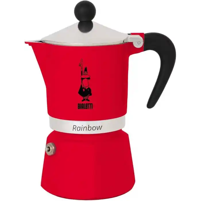 Bialetti - Rainbow: 3 Cups Ocak Üstü Espresso Pişirici - 130ml - Kırmızı Renk - Alüminyum Gövde - Patentli Güvenlik Valfi - Tüm Ocak Türleri İçin Uygundur (İndüksiyon Hariç)