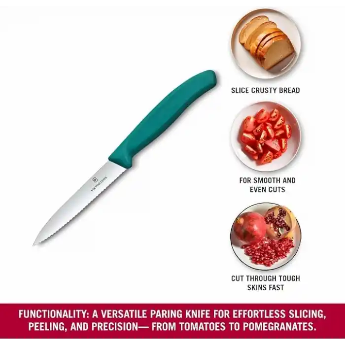 Victorinox 6.7734.C1 Swiss Classic 10cm Tırtıklı Soyma Bıçağı, Yeşil