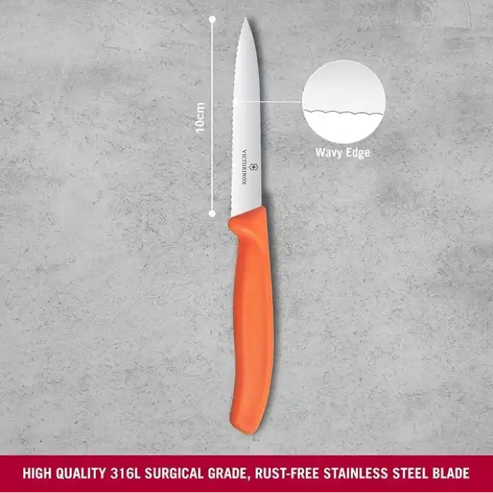 Victorinox 6.7739.C1 Swiss Classic 10cm Tırtıklı Soyma Bıçağı, Turuncu