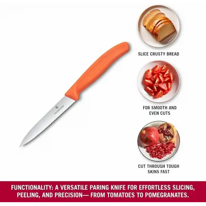 Victorinox 6.7739.C1 Swiss Classic 10cm Tırtıklı Soyma Bıçağı, Turuncu