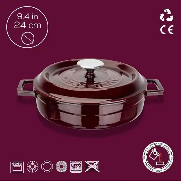 Lava Metal Premium Serisi - Döküm Çok Amaçlı Tencere, Yuvarlak, 24 cm, Majolik Mor