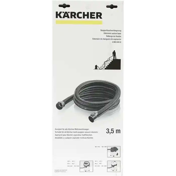 Kärcher Plastik, hortumu uzatması 3,5 m, tüm Kärcher ıslak/kuru elektrikli süpürgeler için uygundur, hareket yarıçapını artırır, hareket özgürlüğünü artırır