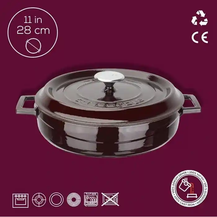 Lava Metal Premium Serisi - Döküm Çok Amaçlı Tencere, Yuvarlak, 28 cm, Majolik Mor