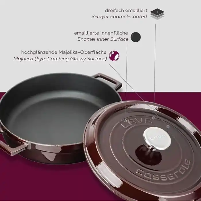 Lava Metal Premium Serisi - Döküm Çok Amaçlı Tencere, Yuvarlak, 28 cm, Majolik Mor