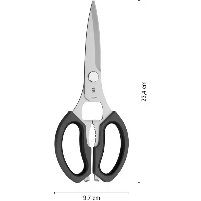 WMF 23 cm Mutfak Makası, Cromargan® Yüksek Kaliteli Paslanmaz Çelik, Plastik Sap, Şişe Açacaklı ve Konserve Kapağı Kaldırıcılı Çok Amaçlı Makas