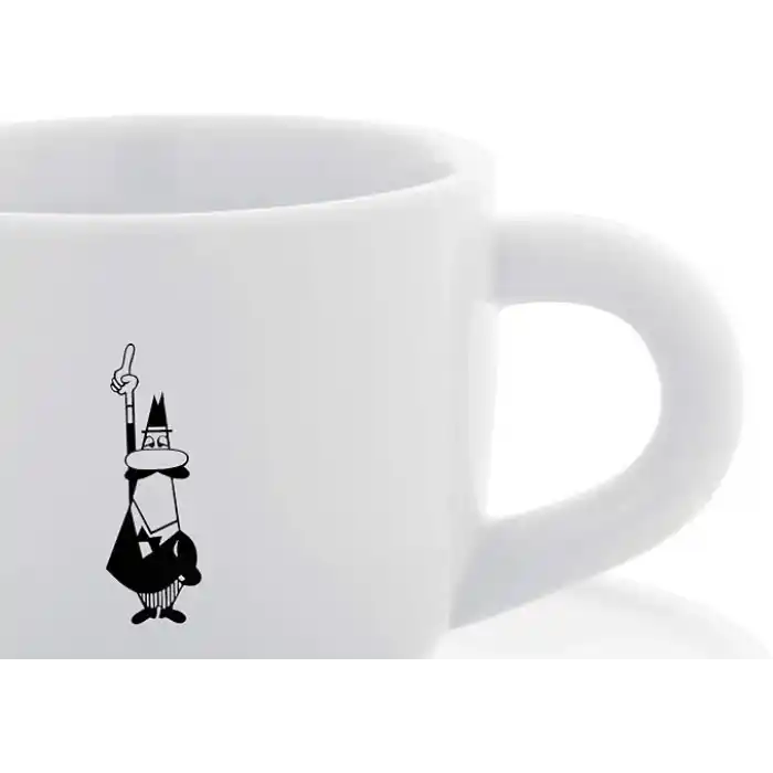 Bialetti - Moka Kahve Fincanı ve Tabağı - 80mL - Bialetti İkonik Bıyıklı Adam Desenli - Porselen
