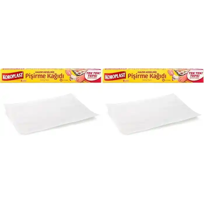 Koroplast Hazır Kesilmiş Pişirme Kağıdı 16 adet 42x37 cm, Helal Sertifikalı BPA İçermez, Fırında Tavuk, Et, Tatlı, Börek Pişirmek için Yüksek Isıya Dayanıklı Hazır Fırın Pişirme Kağıdı Yapışmaz Yanmaz