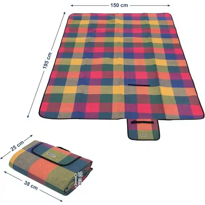 SONGMICS Isı İzoleli Su Geçirmez Piknik Örtüsü, Taşıma Saplı Plaj Örtüsü, GCM50K, 195 x 150 cm, Çok Renkli