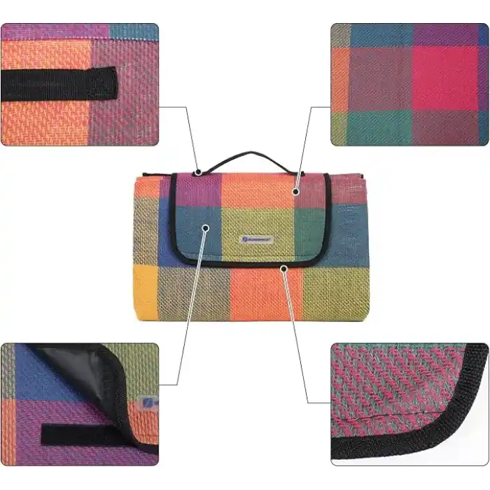 SONGMICS Isı İzoleli Su Geçirmez Piknik Örtüsü, Taşıma Saplı Plaj Örtüsü, GCM50K, 195 x 150 cm, Çok Renkli