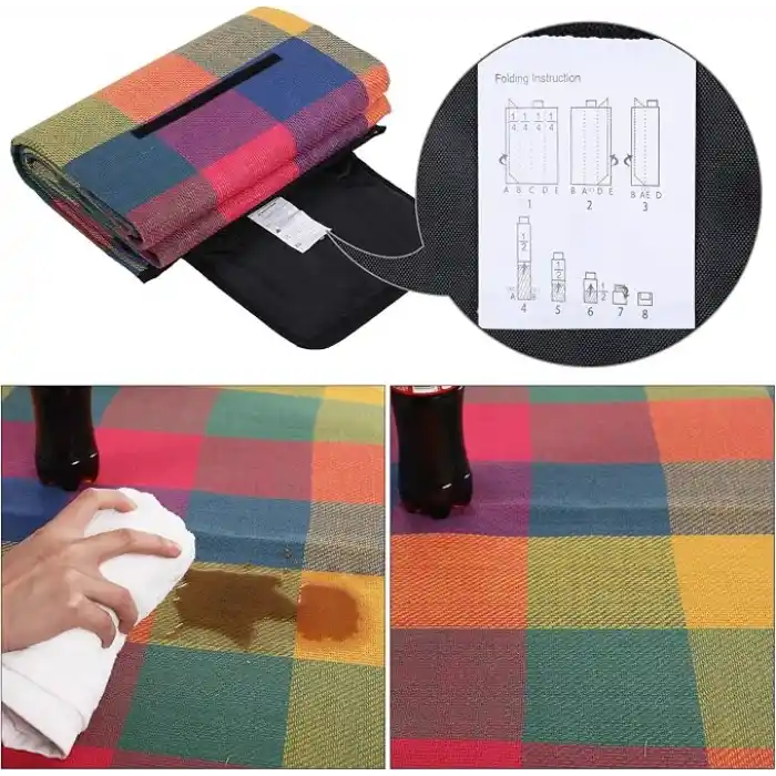 SONGMICS Isı İzoleli Su Geçirmez Piknik Örtüsü, Taşıma Saplı Plaj Örtüsü, GCM50K, 195 x 150 cm, Çok Renkli