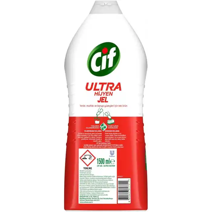 Cif Ultra Hijyen Jel Yüzey Temizleyici Çamaşır Sulu Katkılı Leke Çıkarıcı Yağ Çözücü 1500 ml