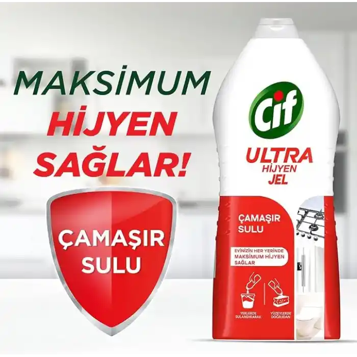 Cif Ultra Hijyen Jel Yüzey Temizleyici Çamaşır Sulu Katkılı Leke Çıkarıcı Yağ Çözücü 1500 ml