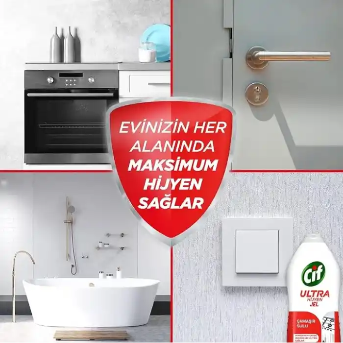 Cif Ultra Hijyen Jel Yüzey Temizleyici Çamaşır Sulu Katkılı Leke Çıkarıcı Yağ Çözücü 1500 ml