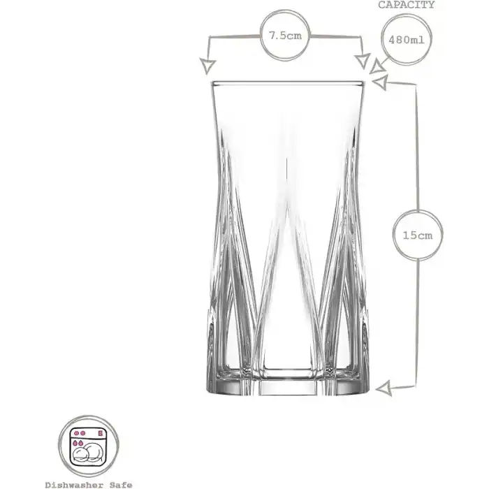 Lav Zoey Cam Meşrubat Bardağı 6Lı 480 Ml (Büyük Su/Kokteyl Bardağı)