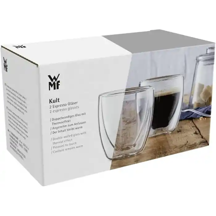 WMF Kult 2 Parça Çift Cidarlı Espresso Bardağı Seti, 80 ml, Isıya Dayanıklı Termal Cam, Yüzen Efektli Tasarım