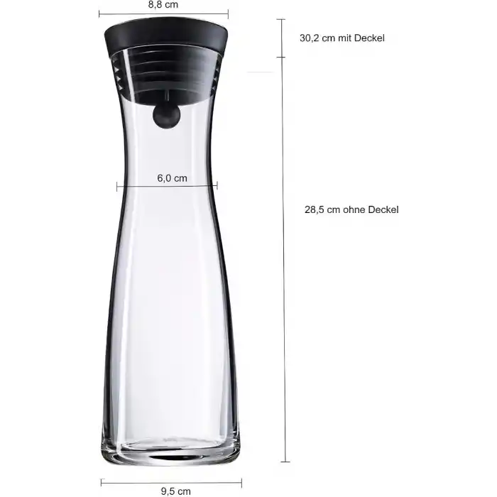 WMF Basic Cam Sürahi, 1 L, Silikon Kapaklı, CloseUp® Kapak Sistemli, Cam Su Sürahisi