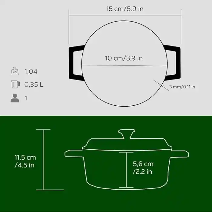 Lava Metal Döküm Mini Tencere, 10 cm, 0.35 L Hacim, Yeşil