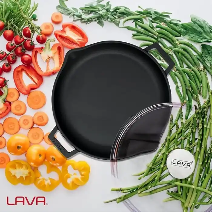 Lava Döküm Kızartma Tavası 30 cm, Siyah, Cam Kapaklı