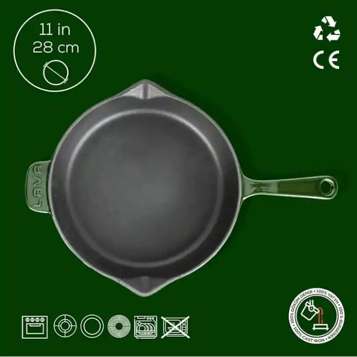 Lava Metal Premium Serisi - Döküm Kızartma Tavası, Yuvarlak, 28 cm, Majolik Yeşil