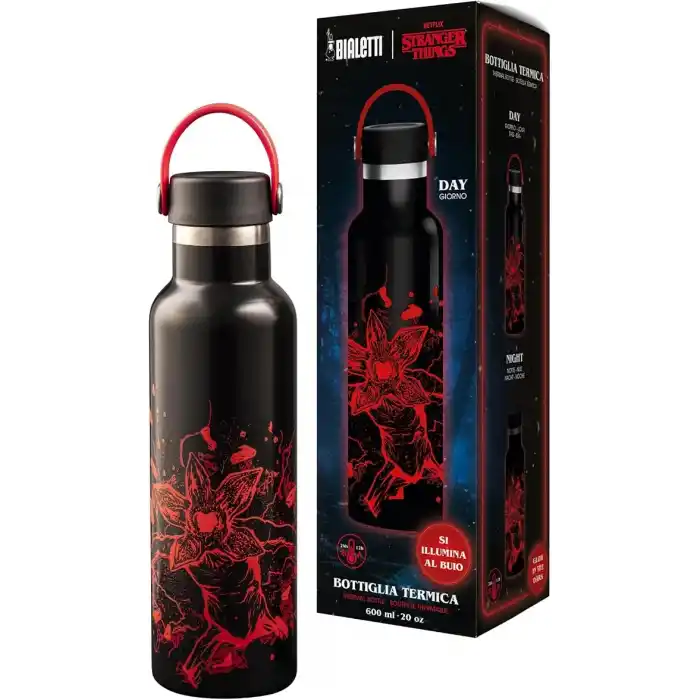 Bialetti Stranger Things Termos Şişe - Karanlıkta Parlayan - Mükemmel Sıcaklık Koruma Özelliği - Bulaşık Makinesinde Yıkanamaz - 600ml