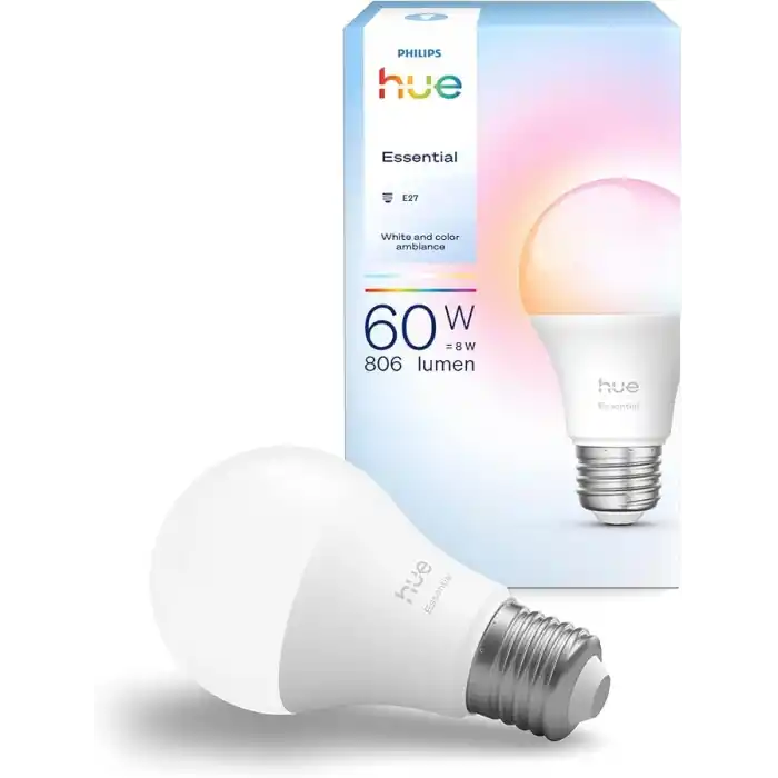 Philips Hue Essential 8W E27 806 Lumen Renkli Akıllı Ampul A60-25.000 Saat Ampul Kullanım Ömrü